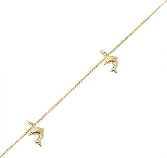 14LK Gold Anklet-14 Carat Gold Dolphin Fish Anklet