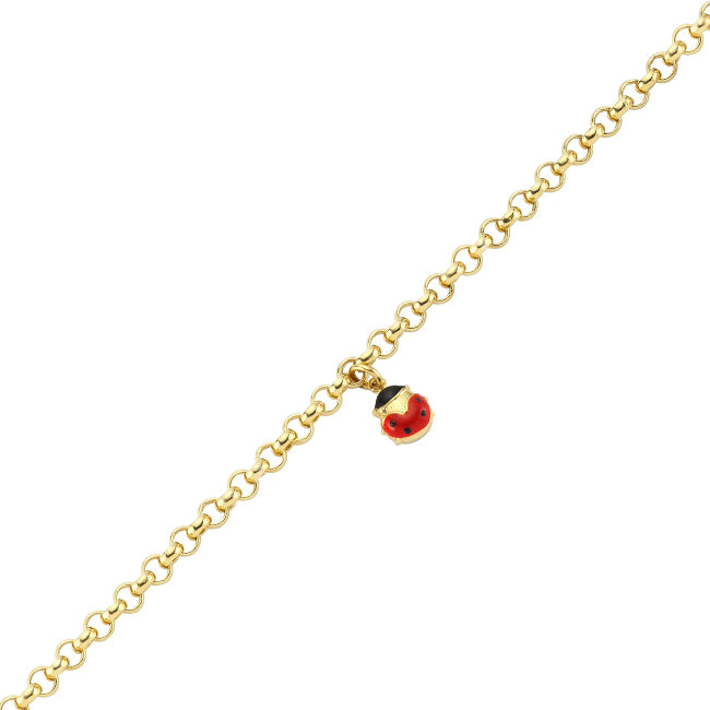 14K Gold Anklet-14 Carat Gold Ladybug Figured Anklet