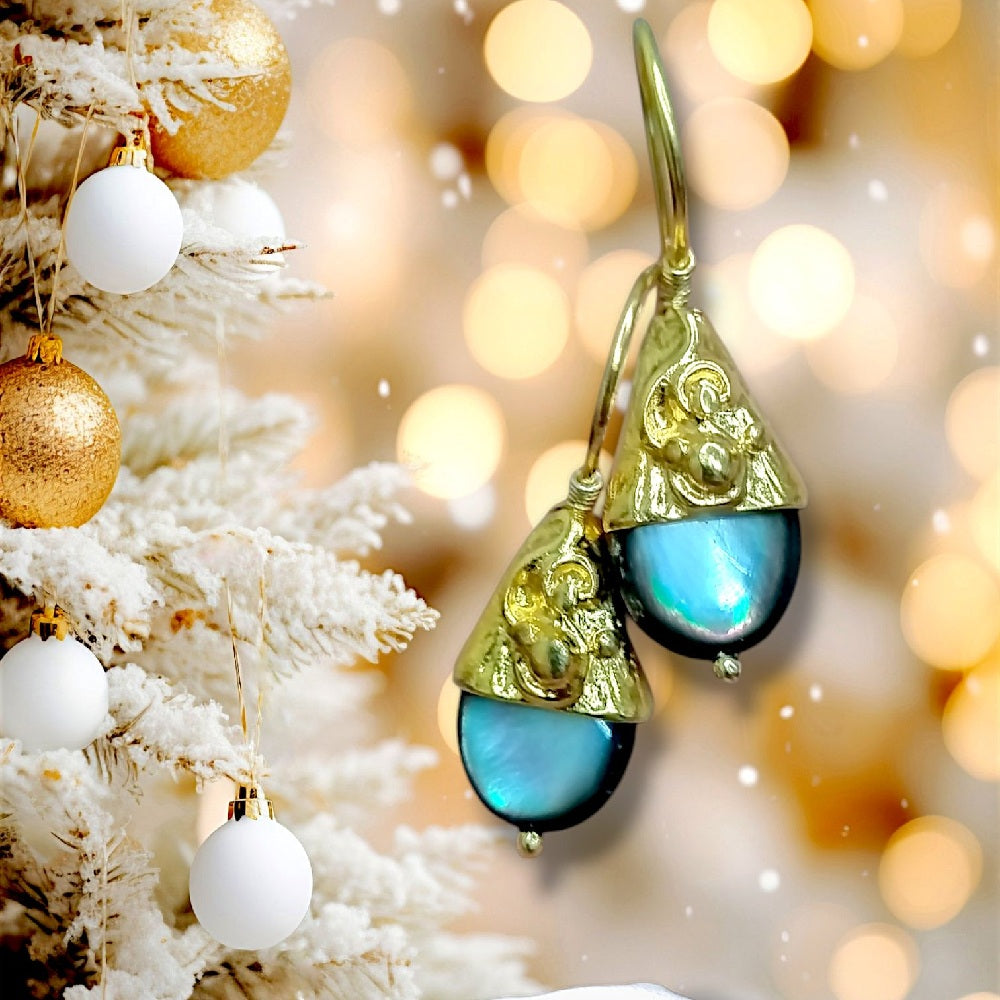 Gold Vermeil Earring - Harem Earrings Mother of Pearl