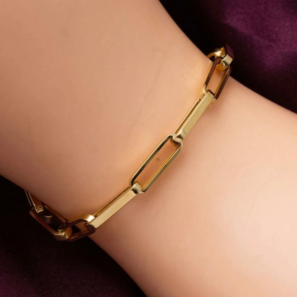 GOLD BRACELET - Hallow Paperclip Chain Bracelet 5,00 mm